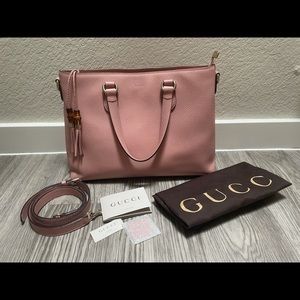 Gucci Bamboo Tassel Dollar Calf Pink Leather Tote